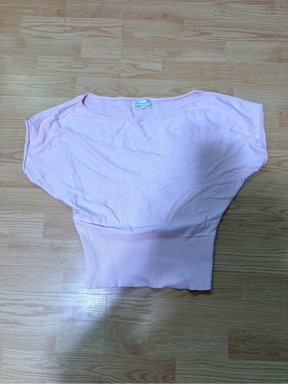 Light Pink Women's Short Sleeve Sweatshirt Top - Unbranded